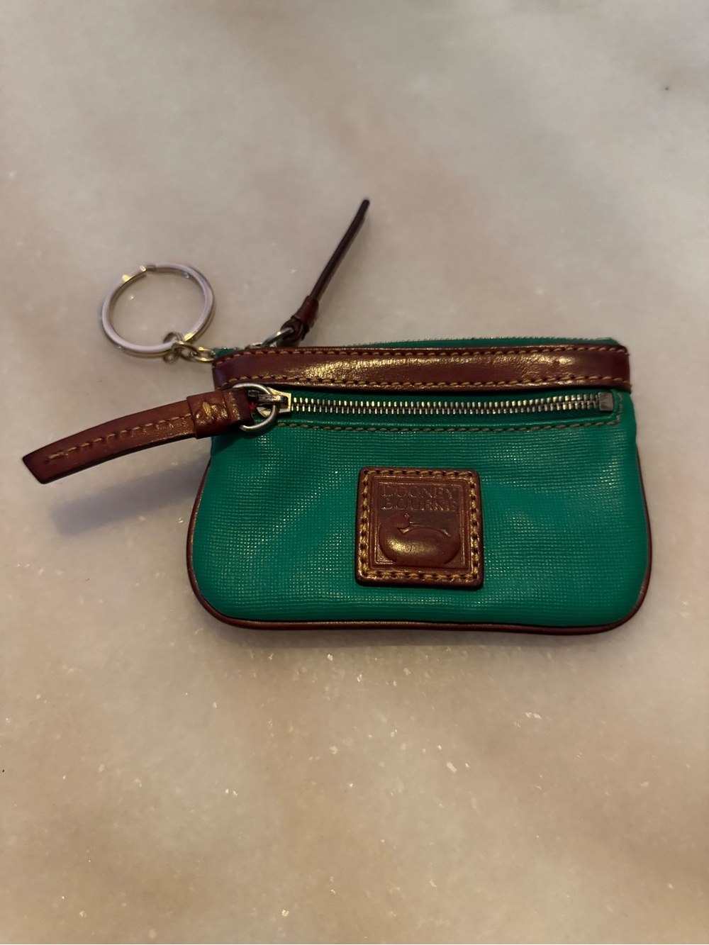 Dooney & Bourke Teal Green Coin Pouch with Brown Leather Patch